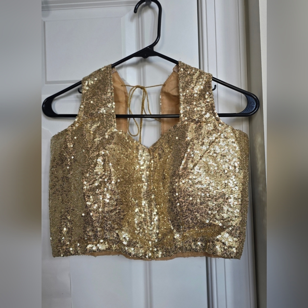 Black Golden Sharmily Lehenga Choli Set with Sequin Blouse - Picture 10 of 14
